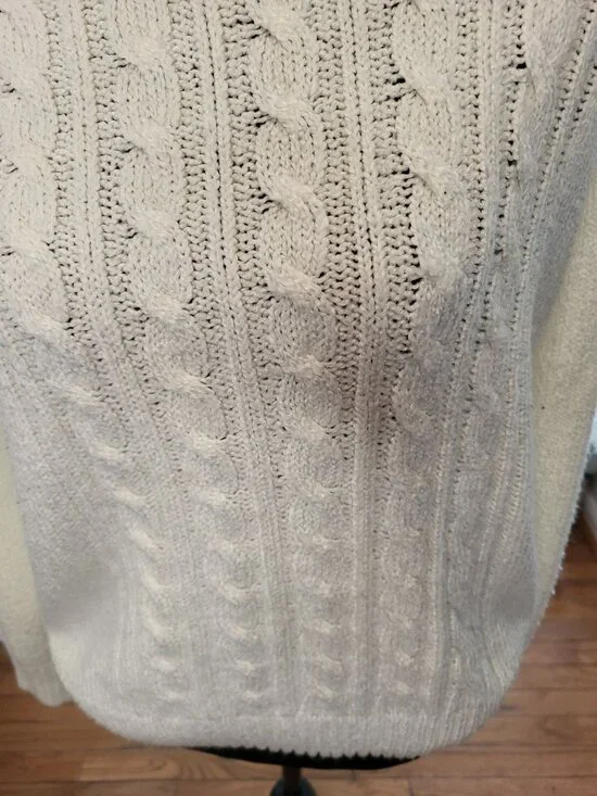 Karen Scott Vintage 90's Mock Neck Cable Knit Sweater Pearl Buttons PM Preppy - Picture 4 of 8